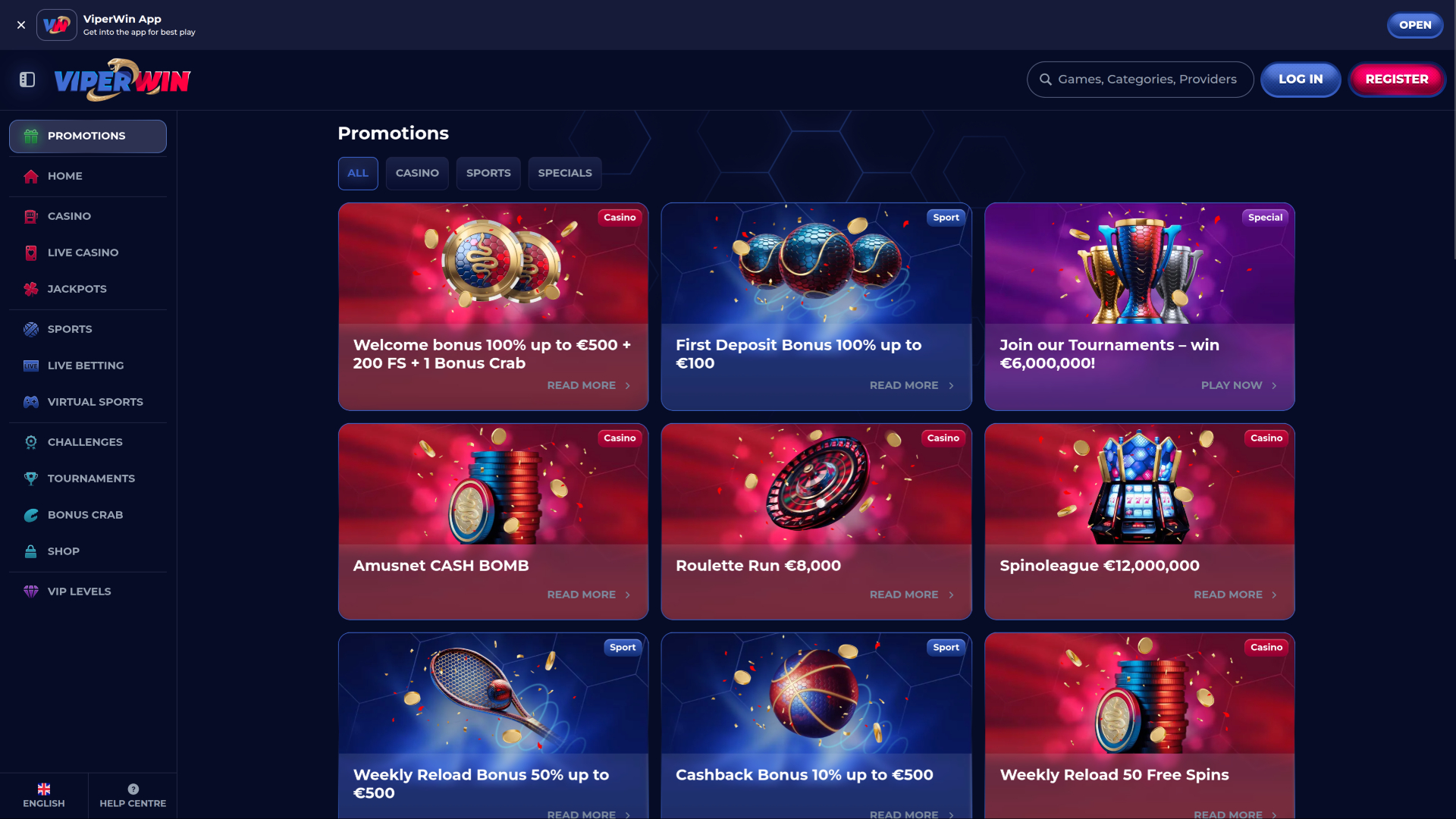 ViperWin Casino Desktop Promotions