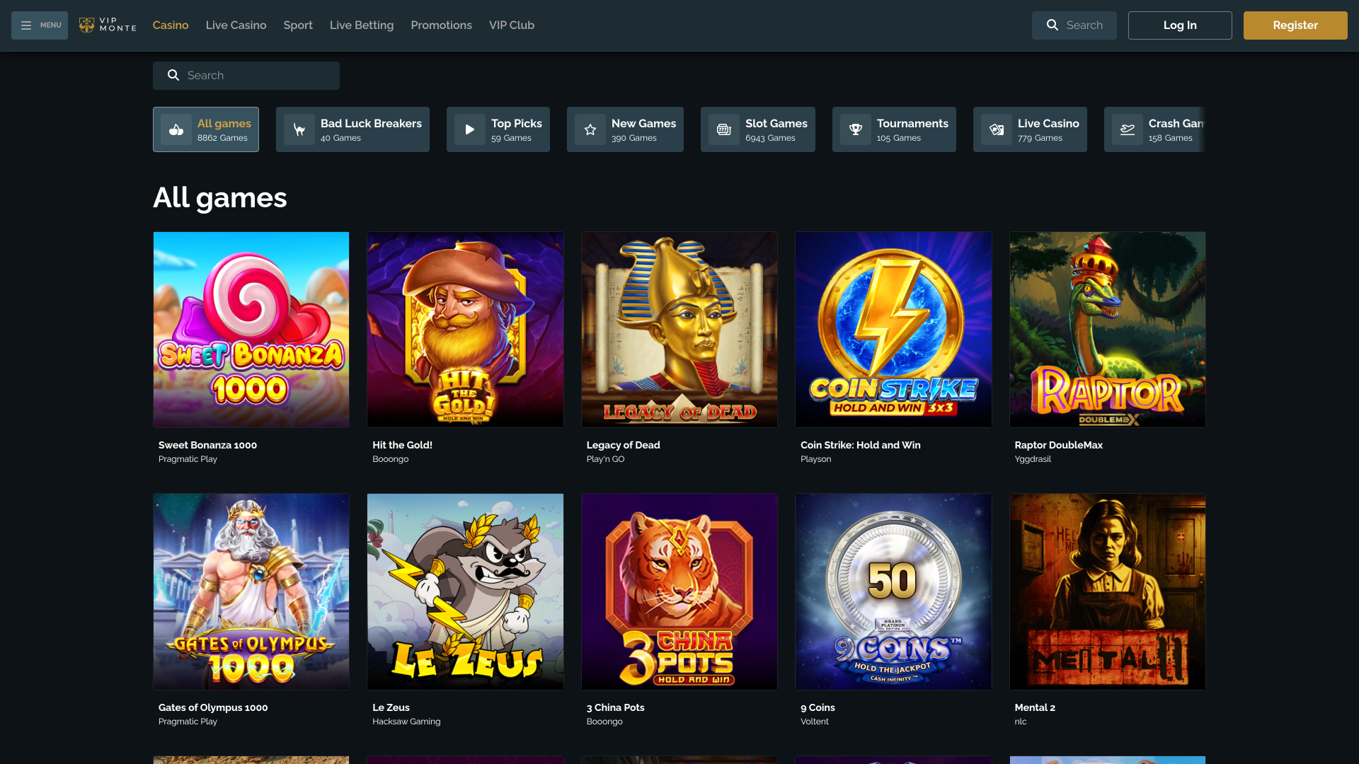 VipMonte Casino Desktop Games