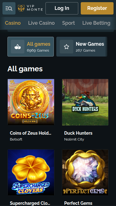 VipMonte Casino Mobile Games