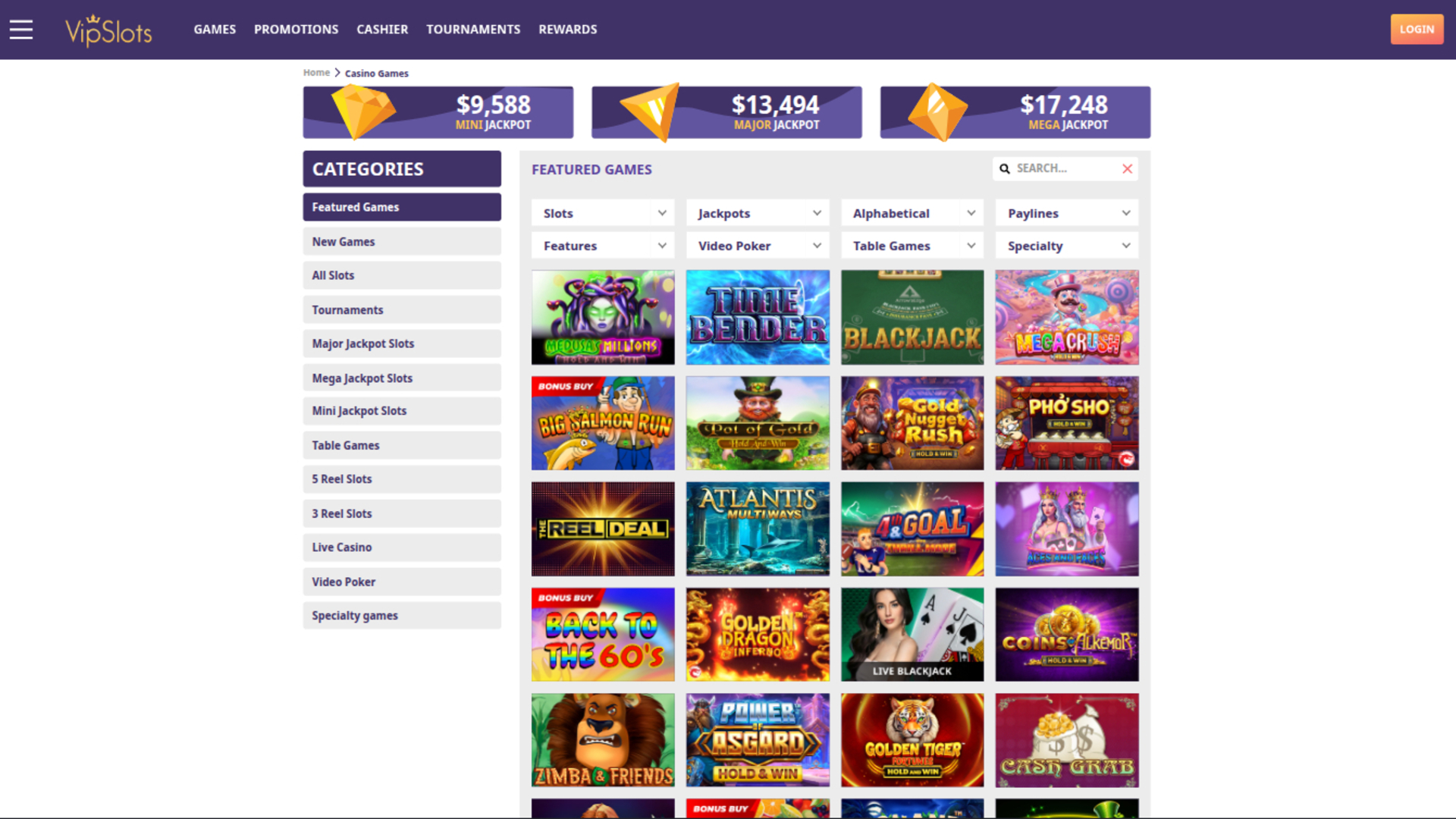 VipSlots Casino Desktop Games