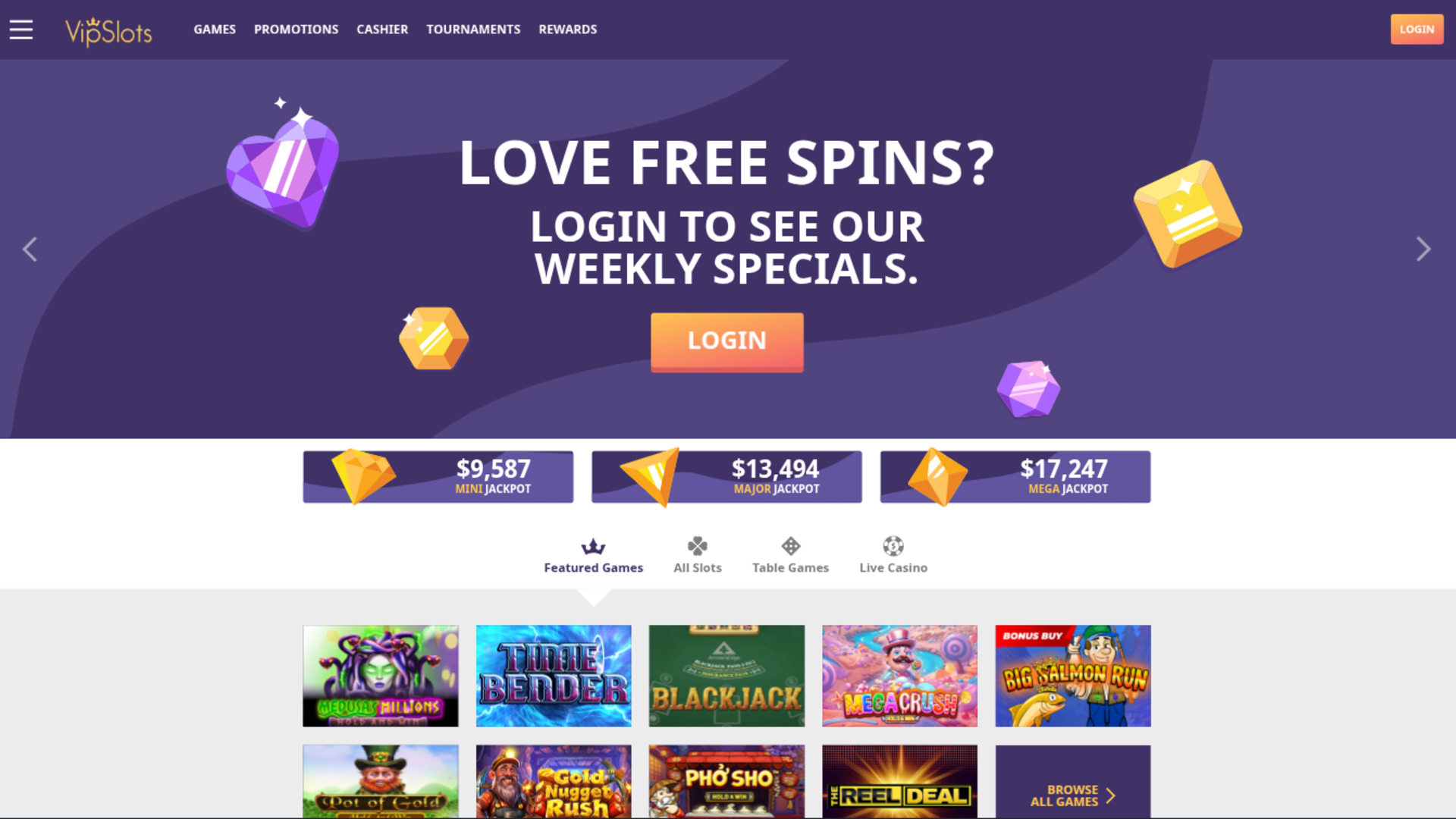 VipSlots Casino Desktop Homepage