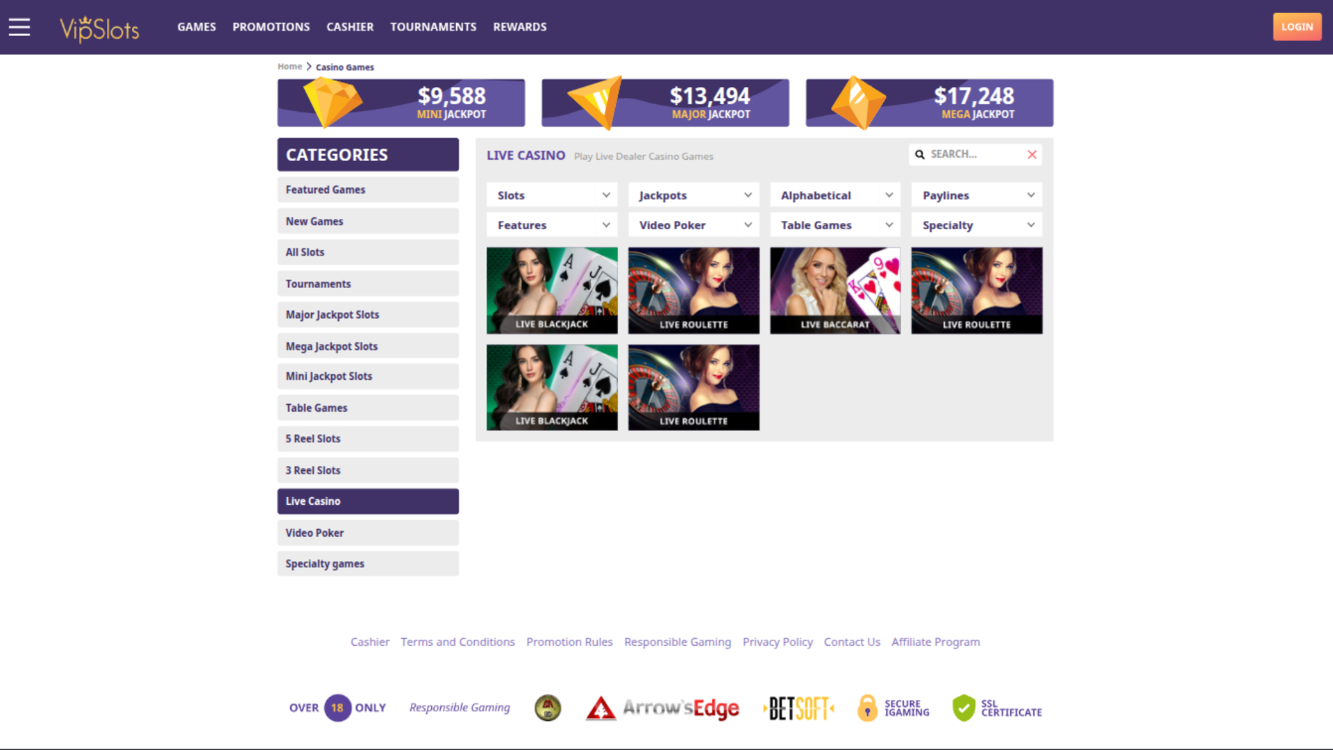 VipSlots Casino Desktop Live Dealer