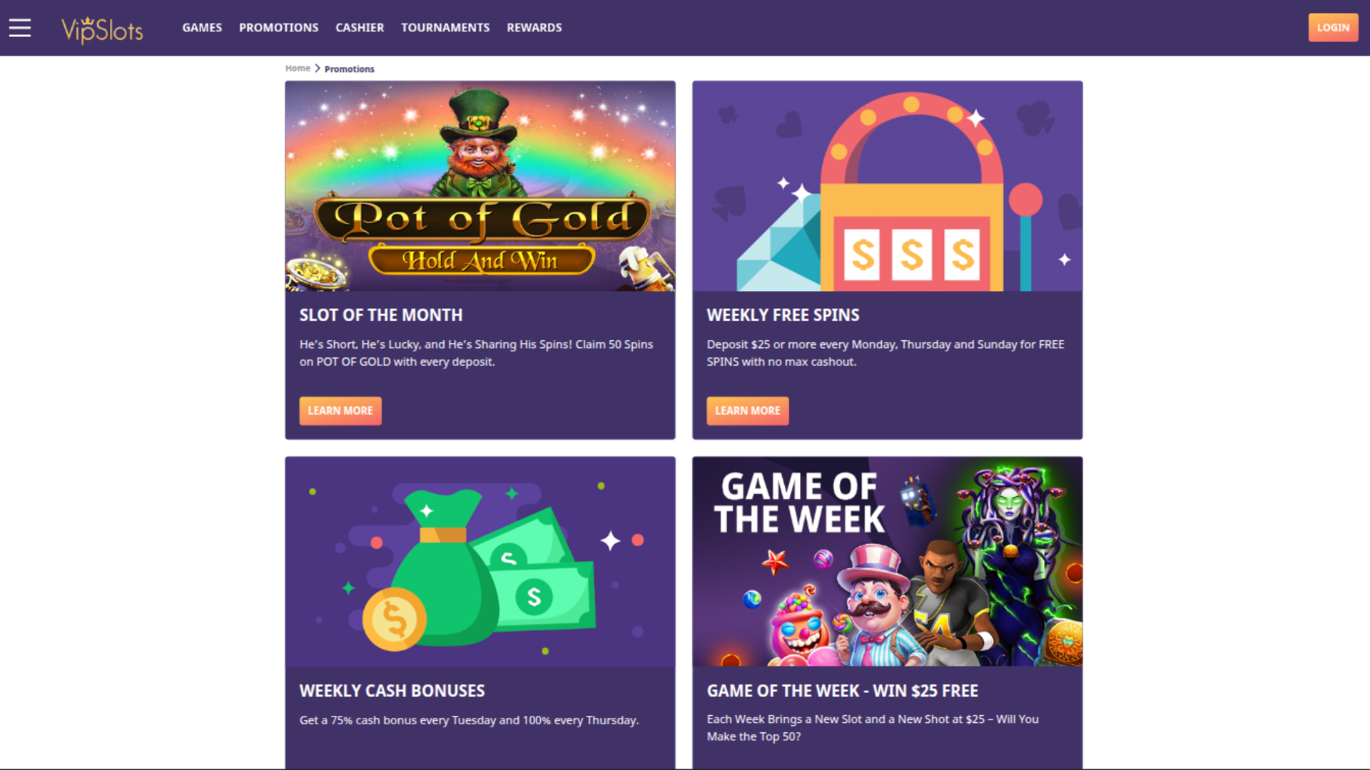 VipSlots Casino Desktop Promotions