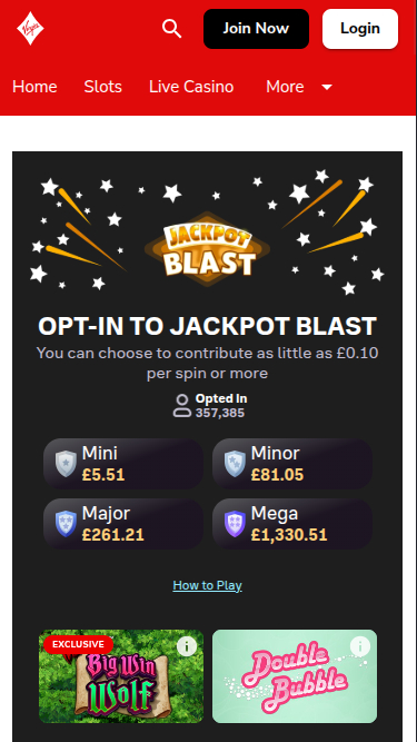 Virgin Games Mobile Jackpot
