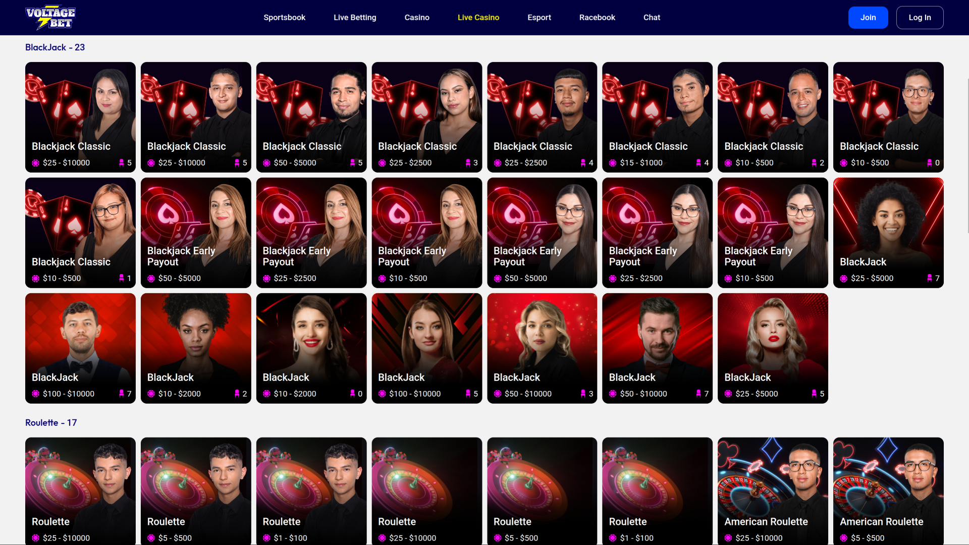 VoltageBet Casino Live Dealer