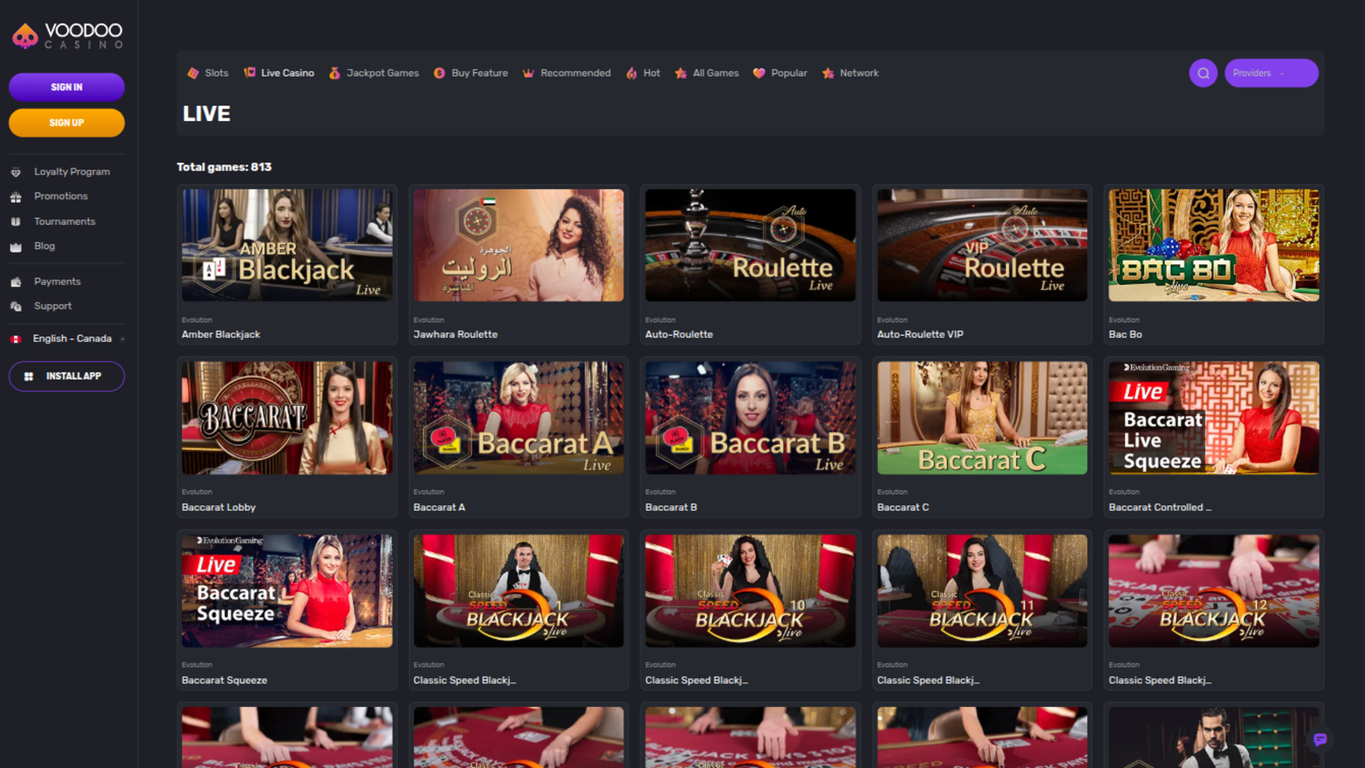 Voodoo Casino Desktop Live Dealer