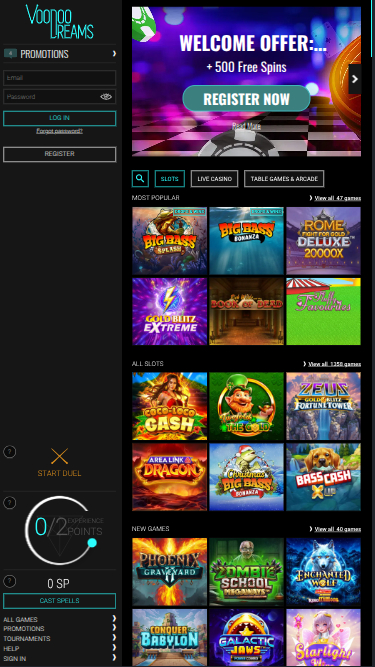 VoodooDreams Casino Mobile Homepage