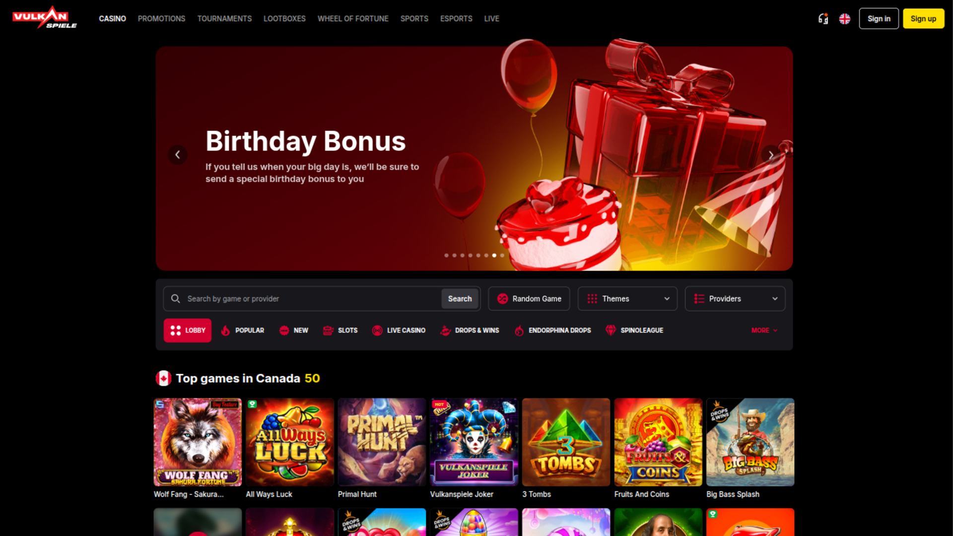 Vulkanspiele Casino Desktop Homepage