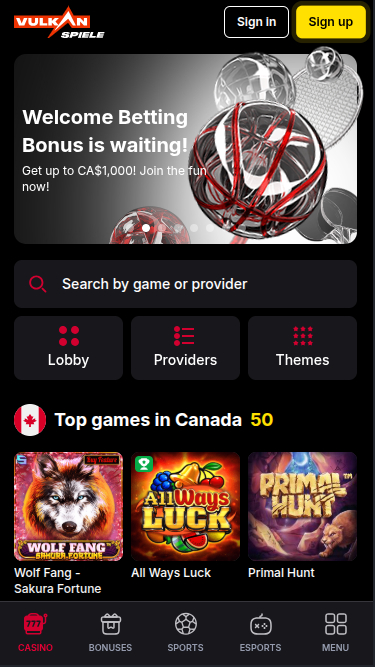 Vulkanspiele Casino Mobile Homepage