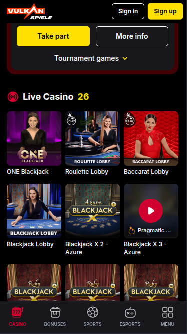 Vulkanspiele Casino Mobile Live Dealer