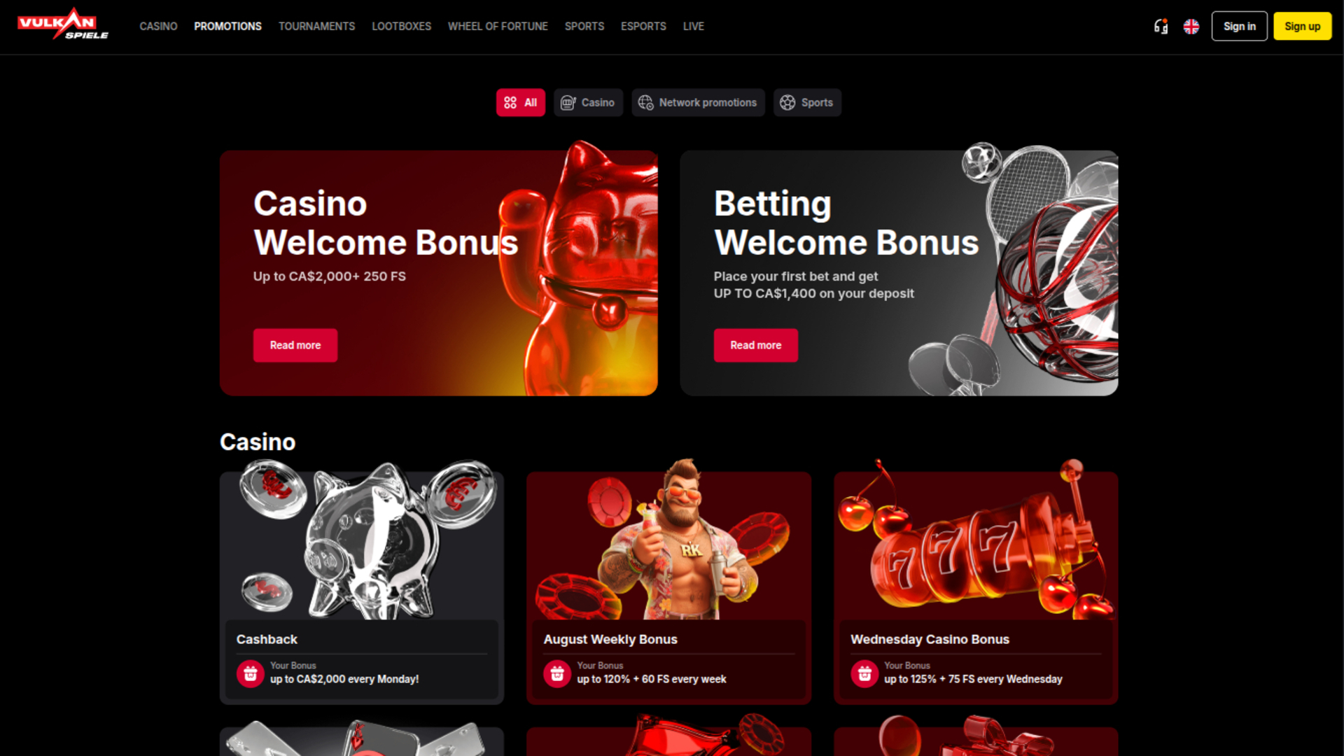 Vulkanspiele Casino Desktop Promotions