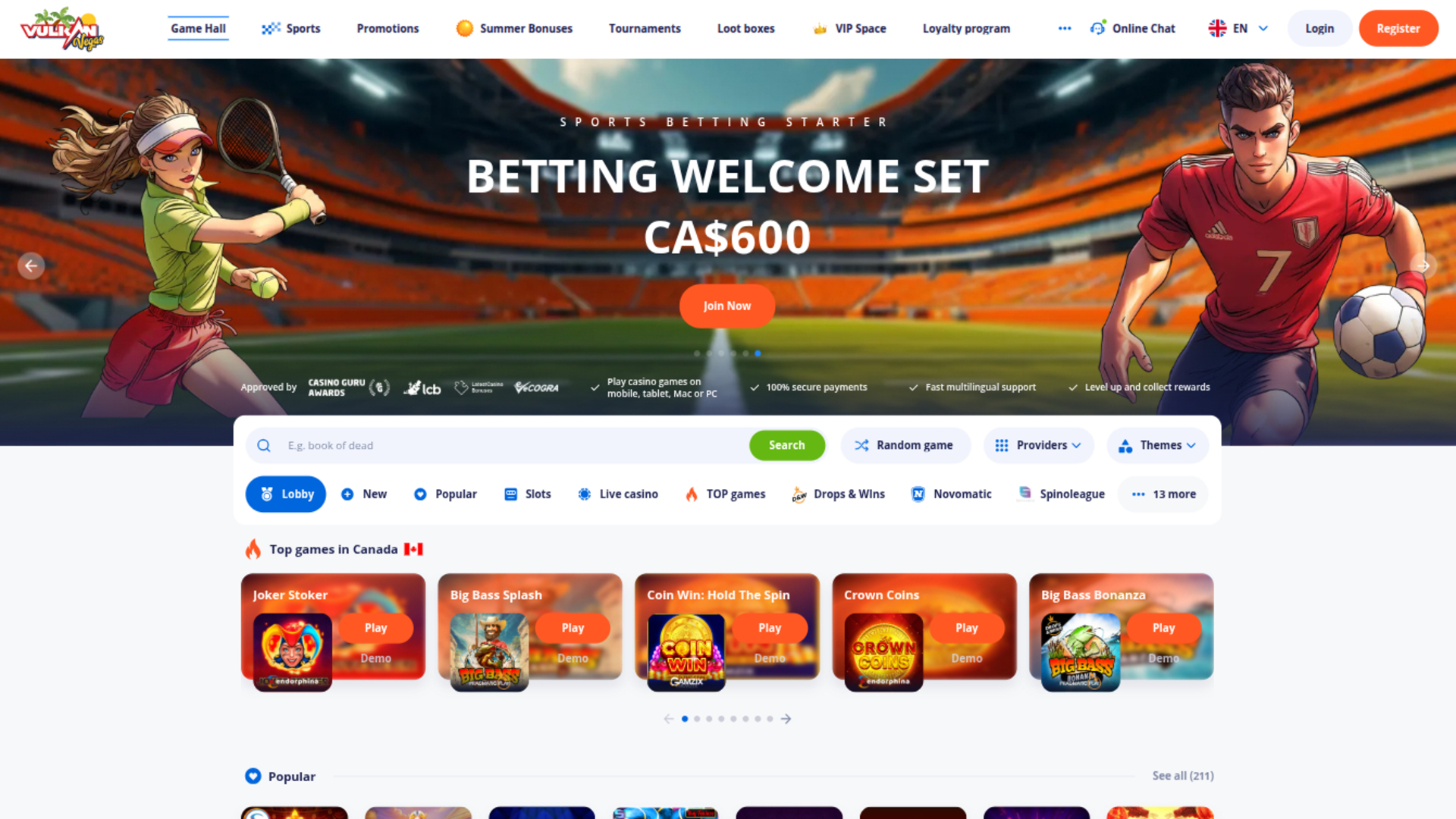 VulkanVegas Casino Desktop Homepage