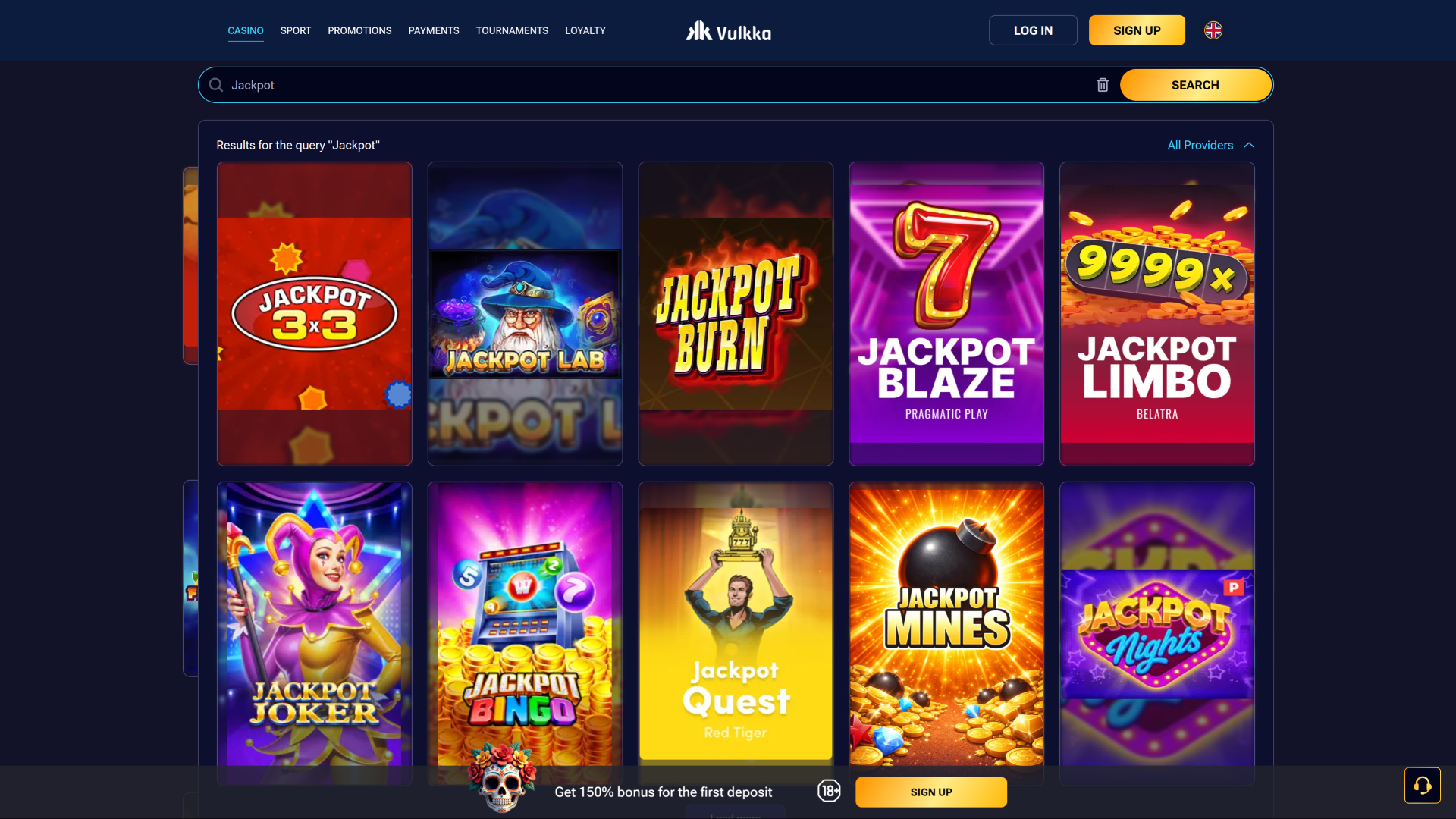 Vulkka Casino Desktop Jackpot