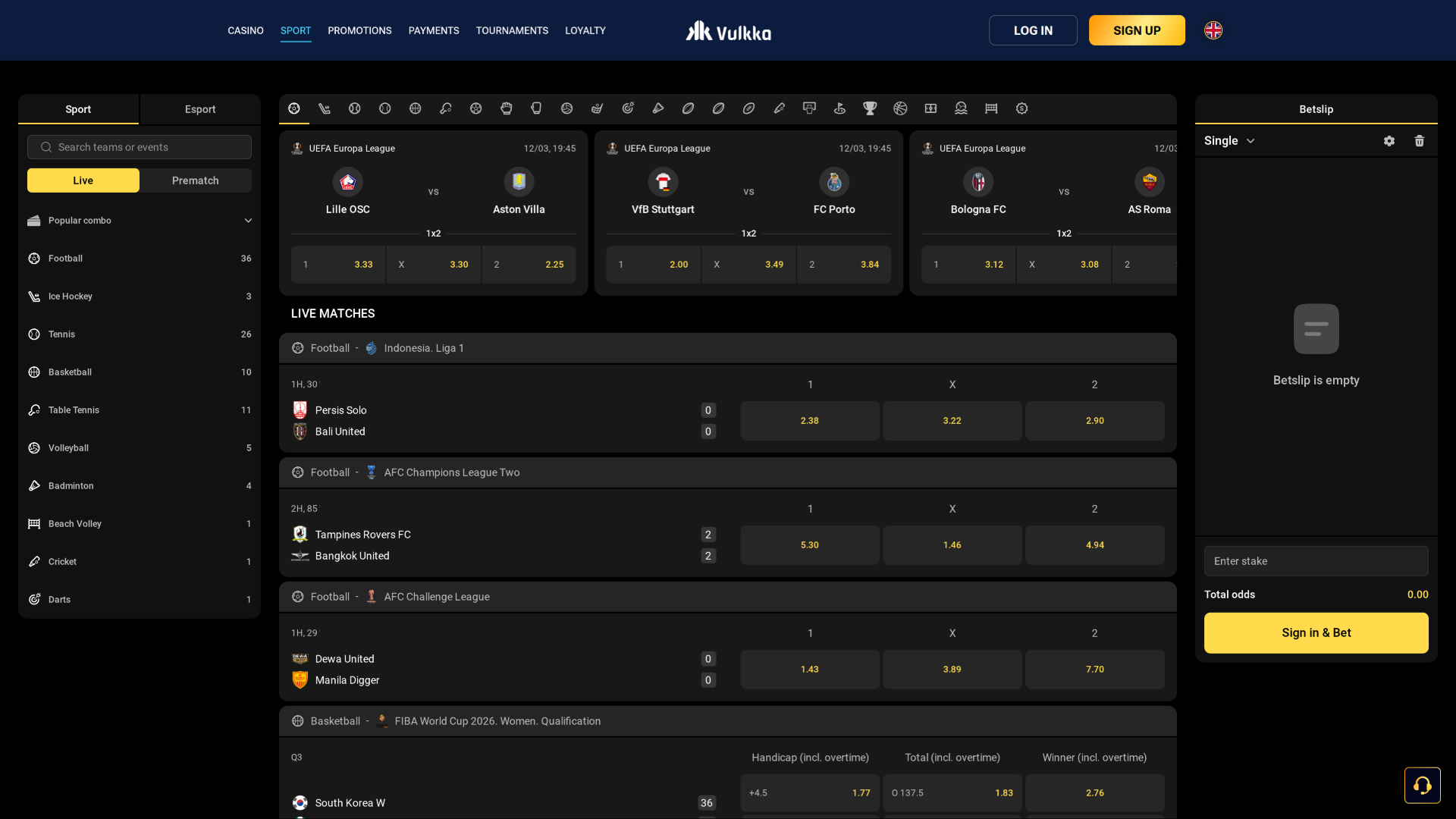 Vulkka Casino Desktop Sports Betting