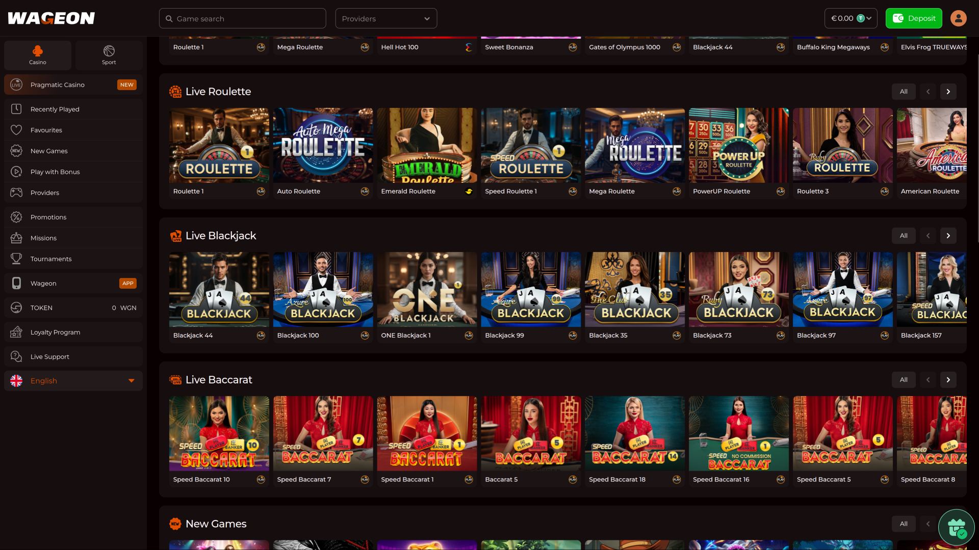 Wageon Casino Desktop live dealer