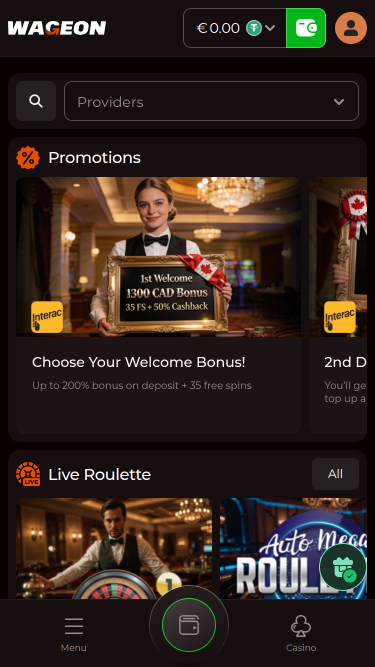 Wageon Casino Mobile Homepage