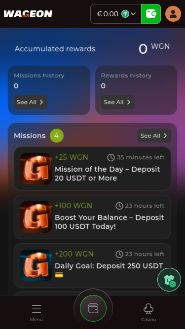 Wageon Casino Mobile Missions