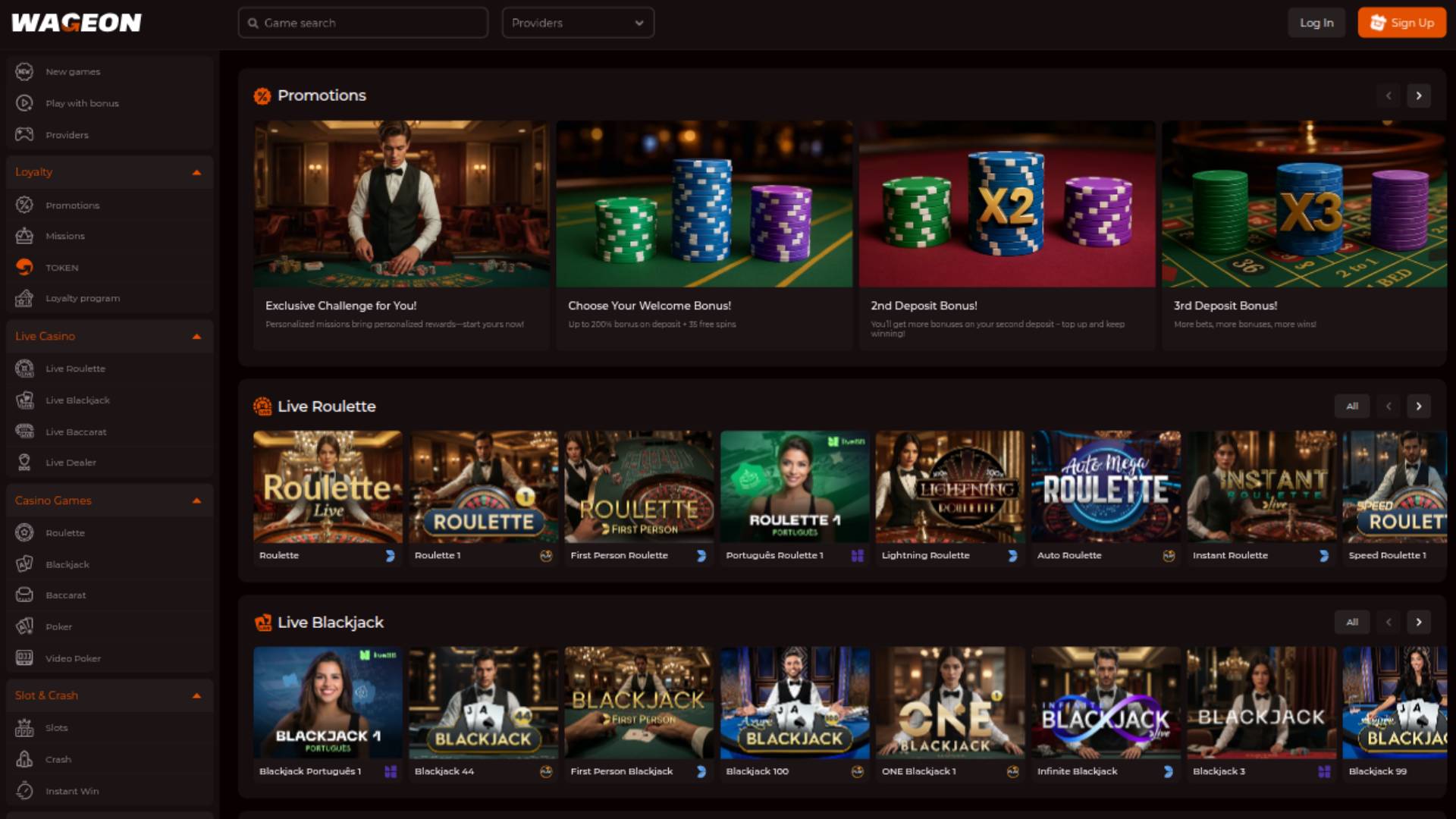 Wageon Casino Homepage