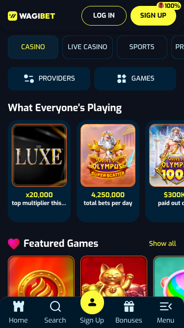 Wagibet Casino Games mobile page