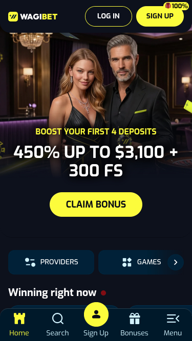 Wagibet Casino mobile homepage