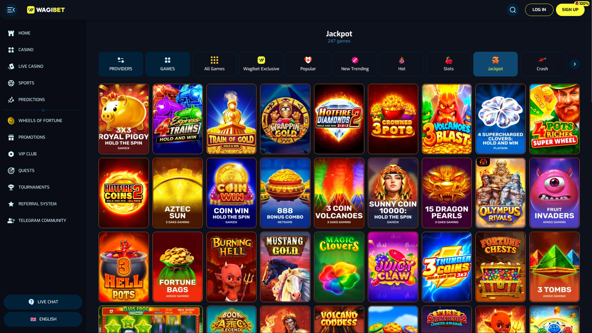 Wagibet Casino Jackpot page