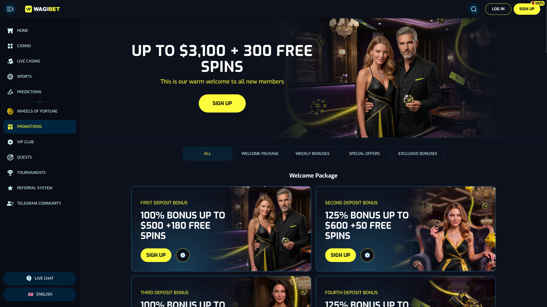 Wagibet Casino Promotions page