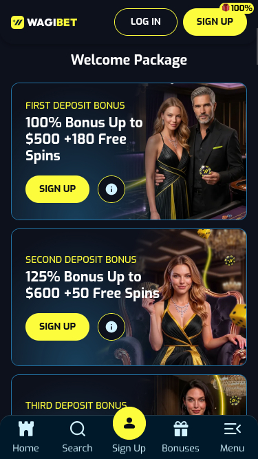 Wagibet Casino Promotions mobile page