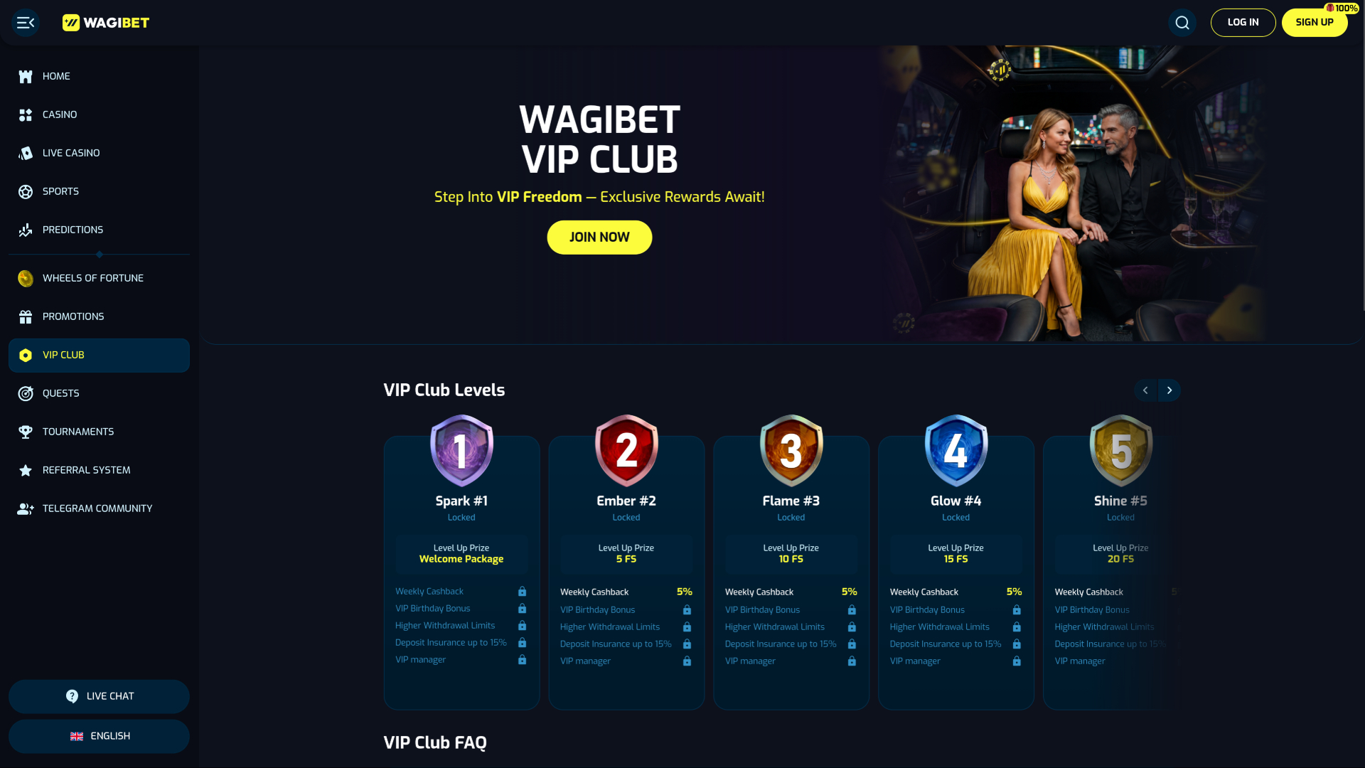Wagibet Casino VIP page