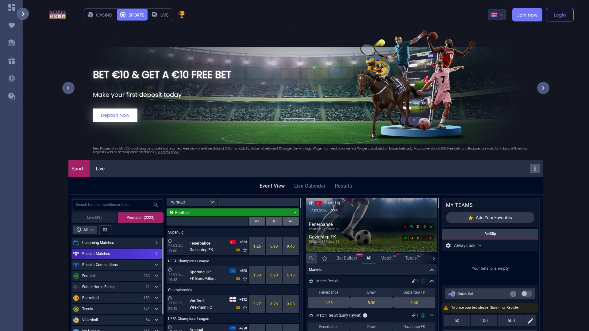  WatchMySpin Casino Desktop Sports