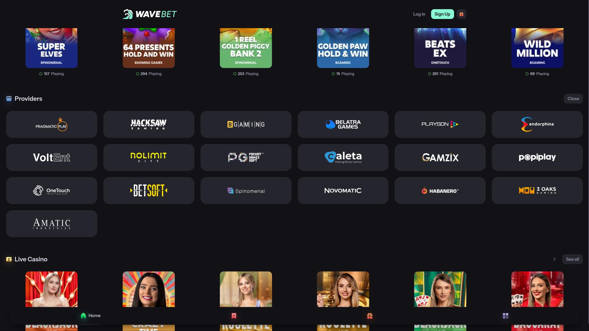 WaveBet Casino game developers page