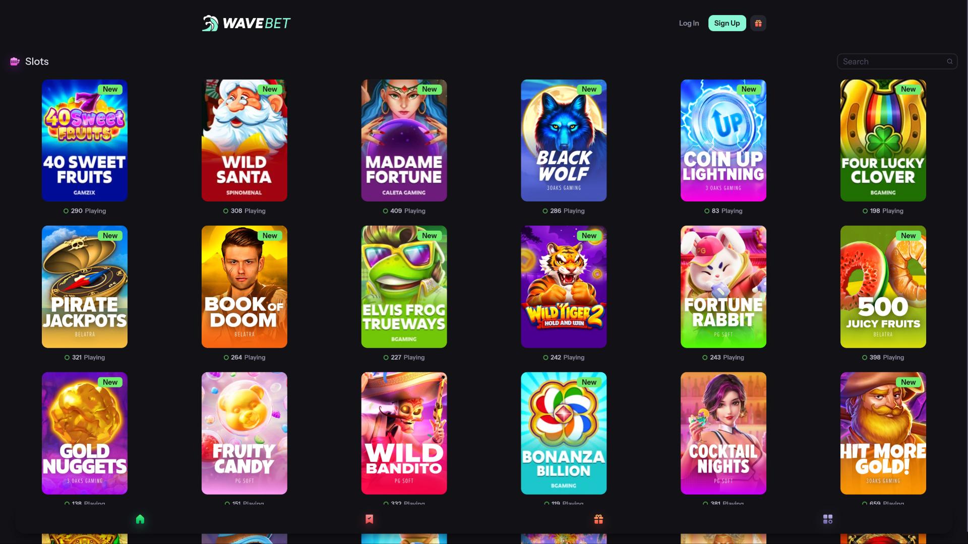 WaveBet Casino games page