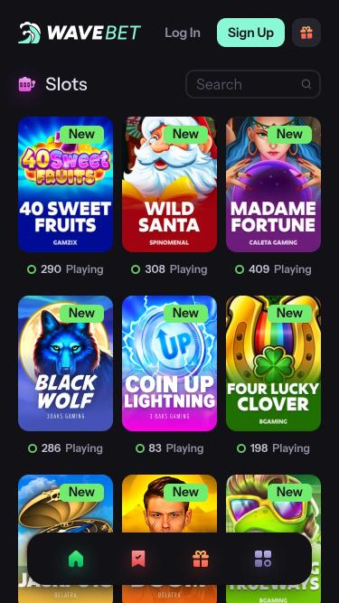 WaveBet Casino games mobile page