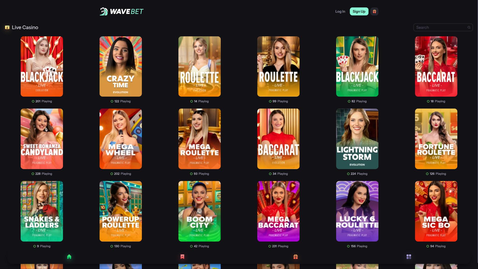 WaveBet Casino live dealer page
