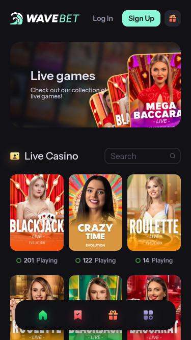 WaveBet Casino live dealer mobile page