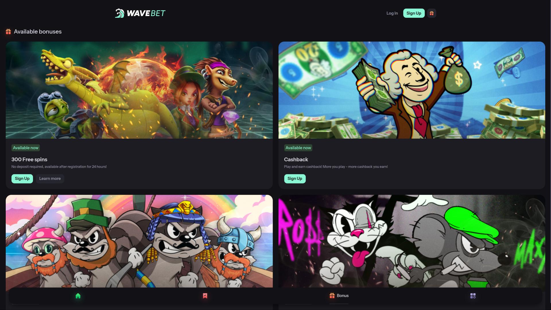 WaveBet Casino promotions page