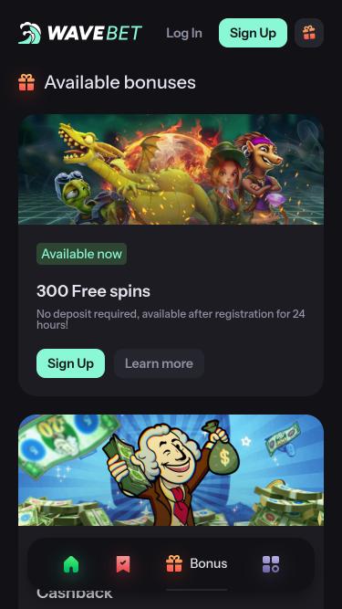 WaveBet Casino promotions mobile page