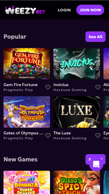 WeezyBet Casino Games Mobile