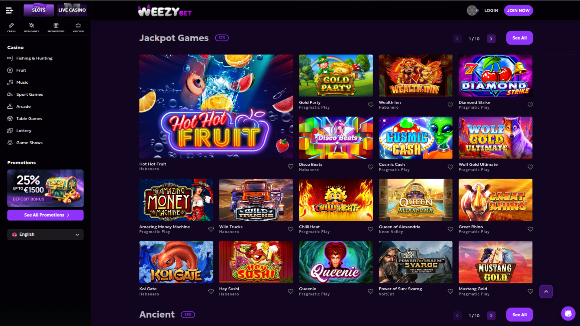 WeezyBet Casino Jackpot Desktop