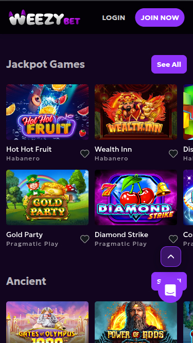 WeezyBet Casino Jackpot Mobile
