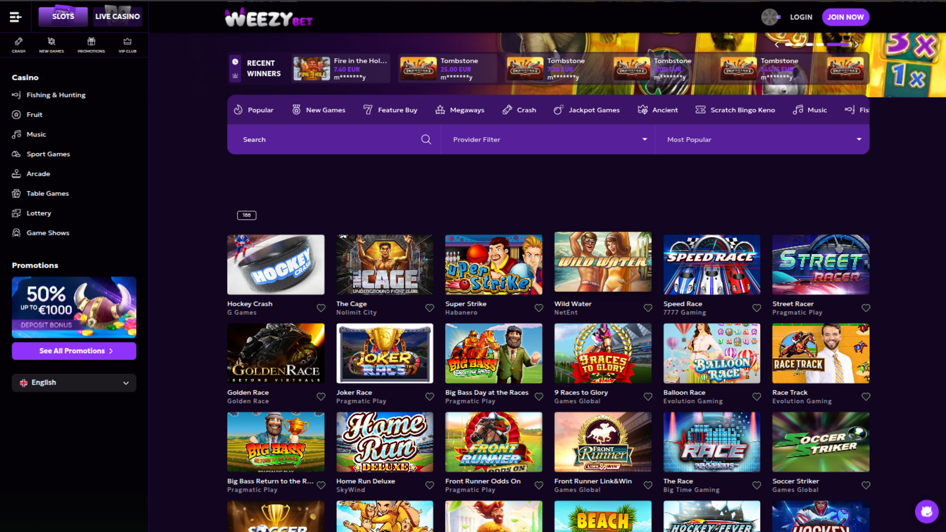 WeezyBet Casino Sport Games Desktop