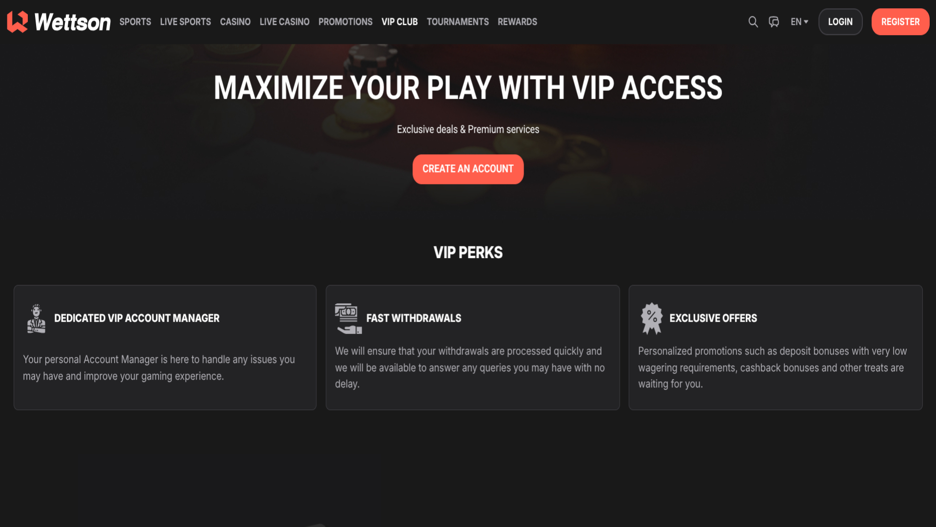 VIP screenshot of Wettson Casino for Desktop