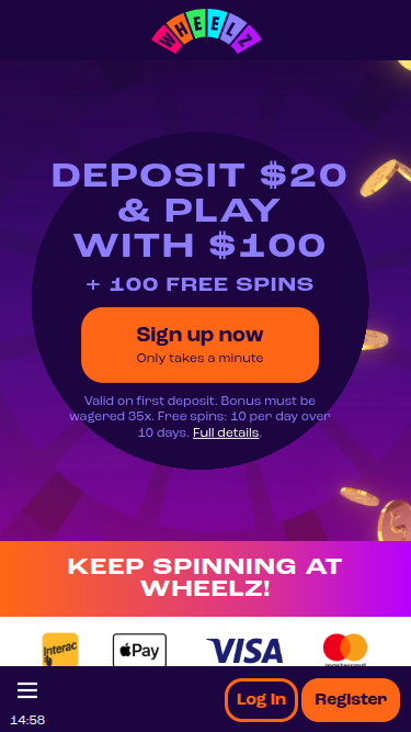 Wheelz Casino Mobile Homepage