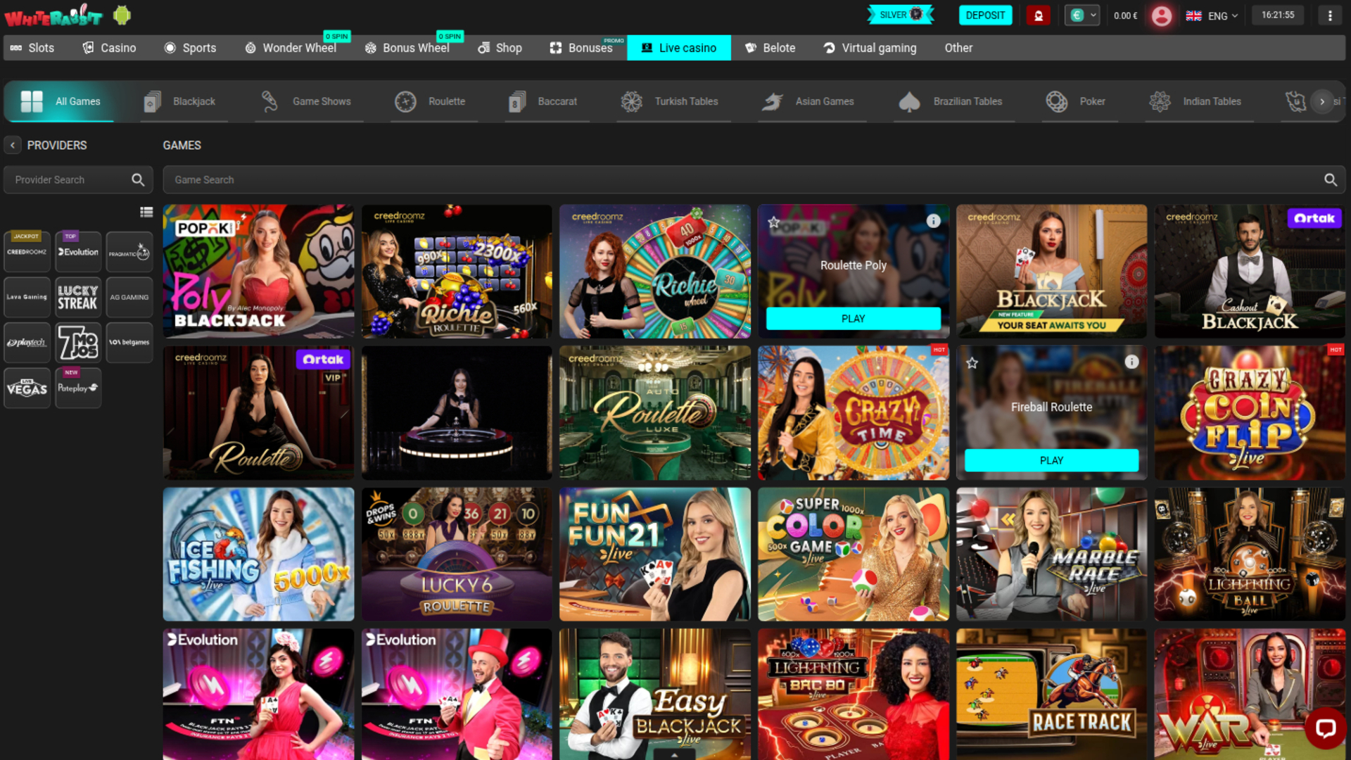 White Rabbit Live Dealer Desktop