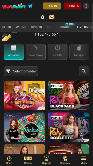 White Rabbit Live Dealer Mobile