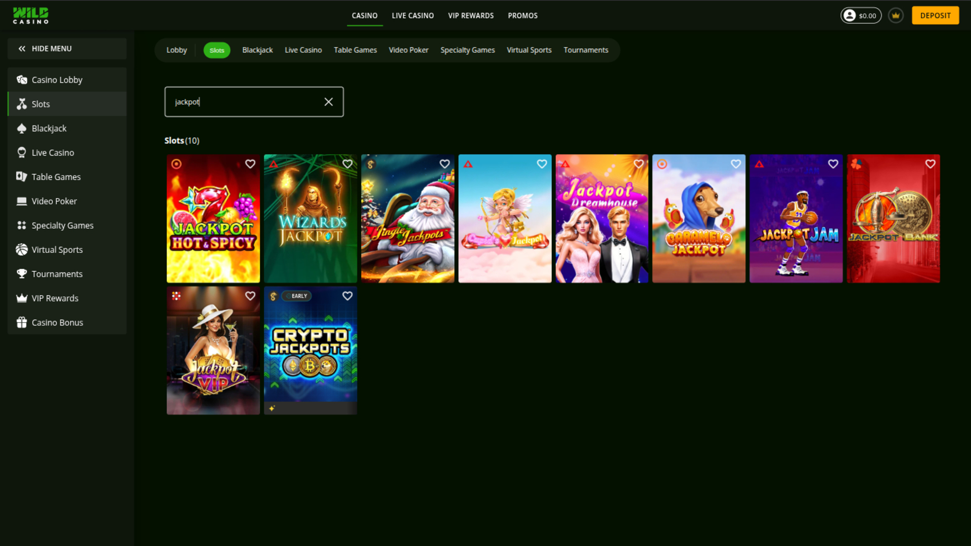 Wild Casino Desktop Jackpot