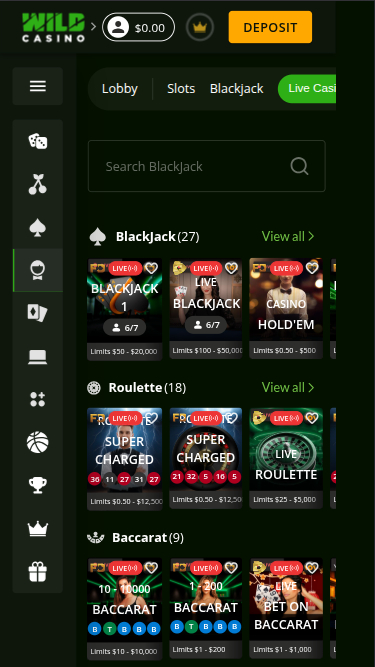 Wild Casino Mobile Live Dealer