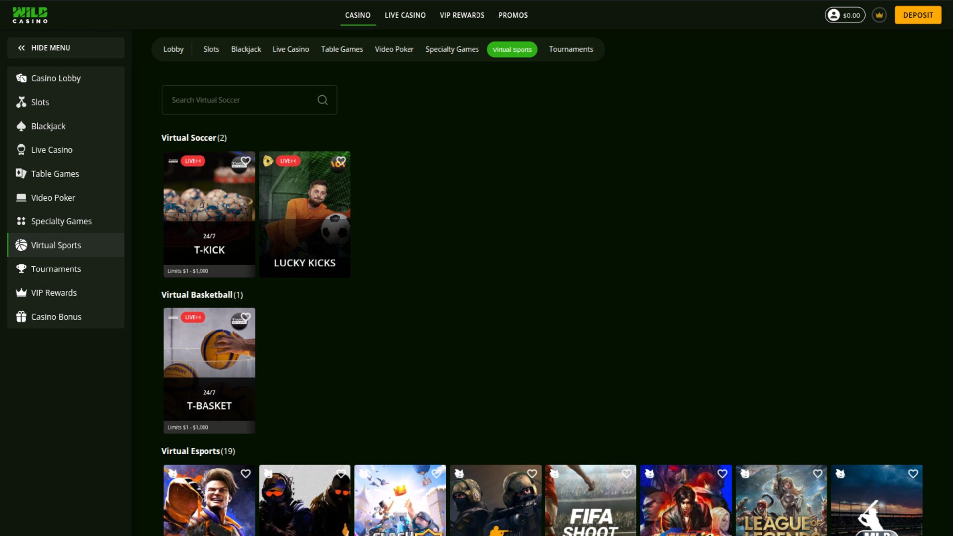 Wild Casino Desktop Virtual Sports