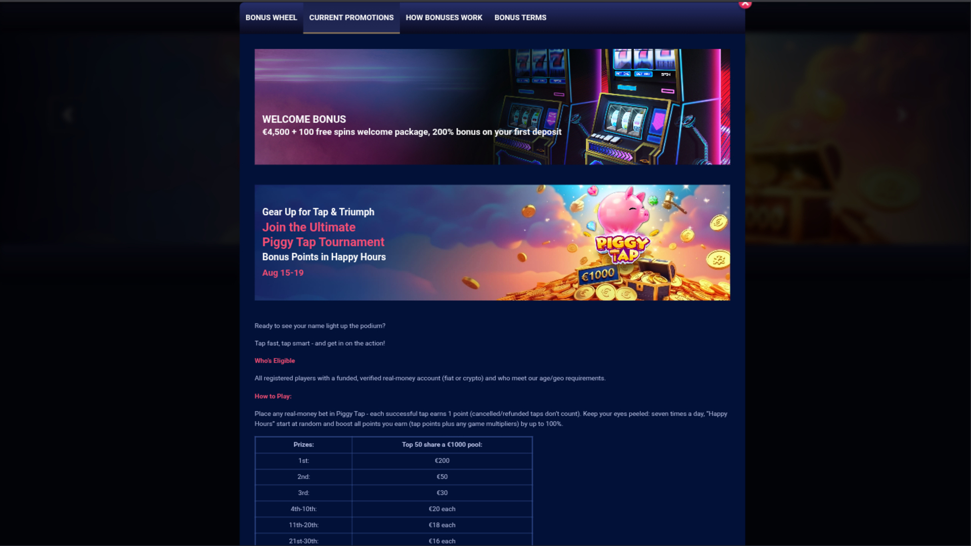 Wild Dice Casino Desktop Promotions