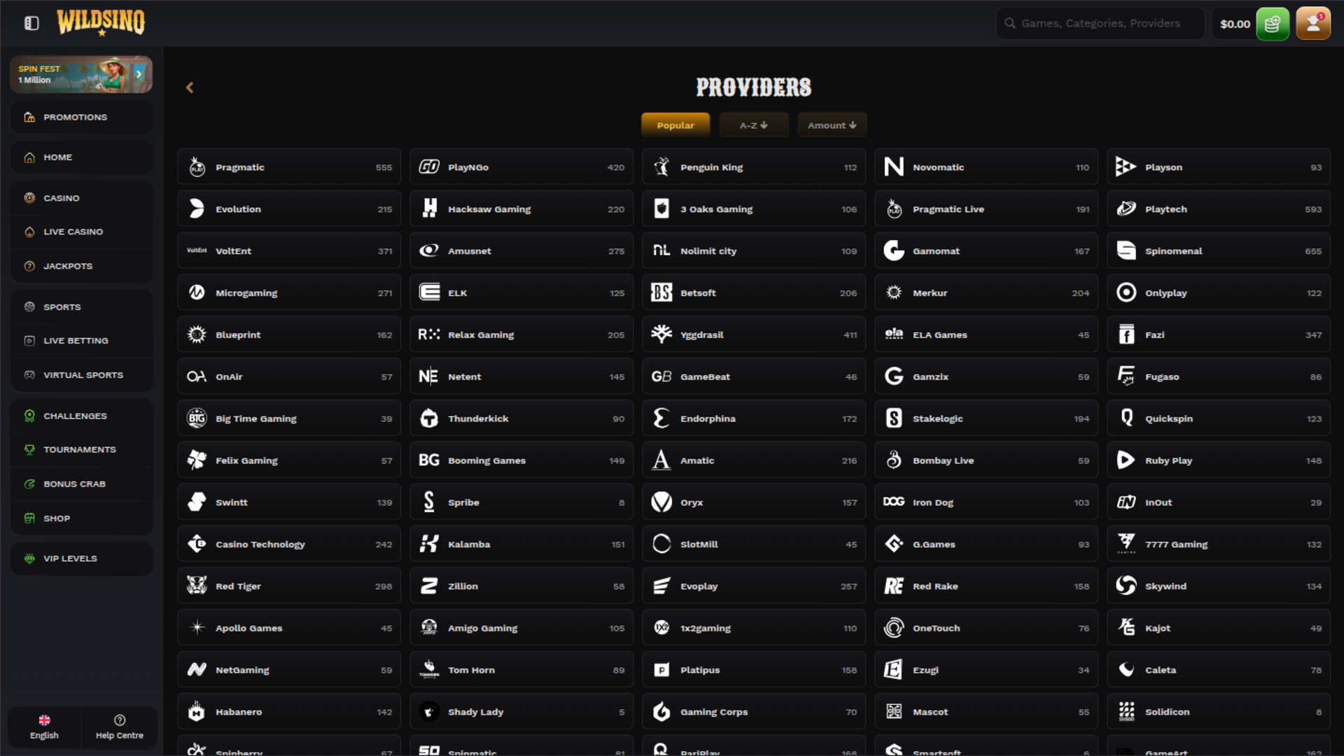Wildsino Casino Desktop Game Developers