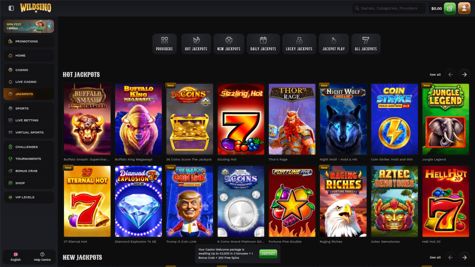 Wildsino Casino Desktop Jackpot